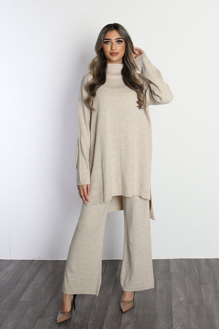 ROLL NECK TWO-PIECE SET GREY