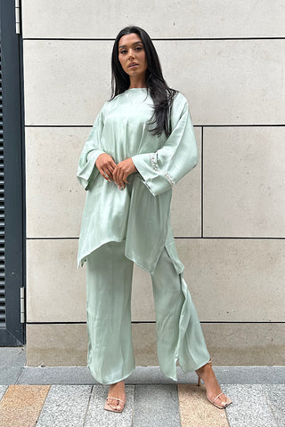 SHIMMER BELL SLEEVE ABAYA SET MAUVE