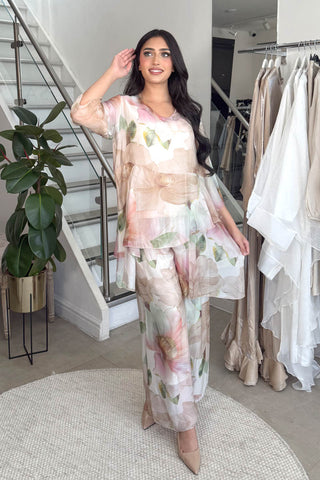 LINA SPLIT PRINTED COORD BROWN