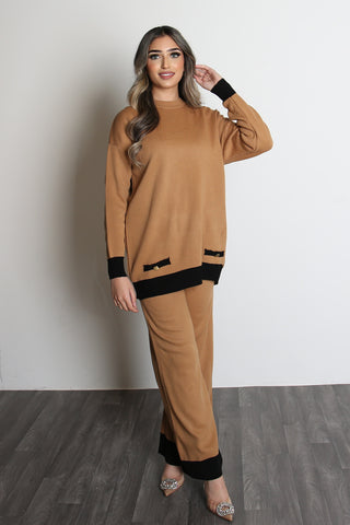 NORA V-neck two piece coord set brown