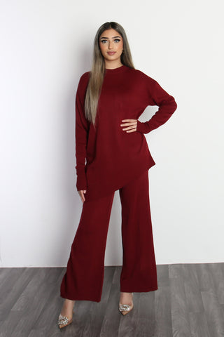 ROLL NECK TWO-PIECE SET RED