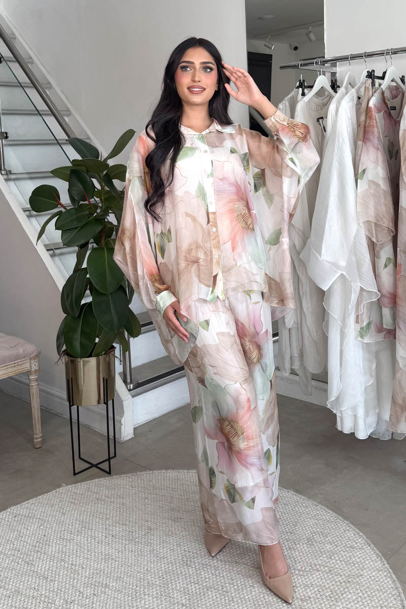 REEM PRINTED SHIRT COORD NUDE