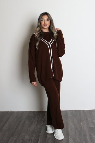 NORA V-neck two piece coord set brown