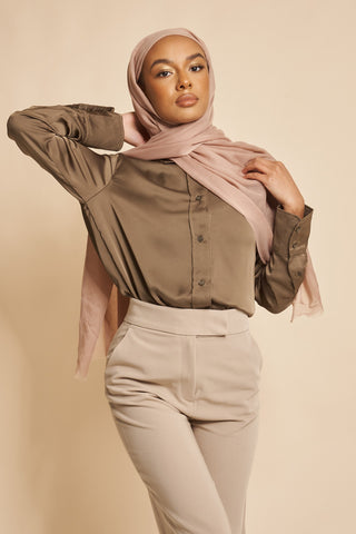 Herringbone Tweed Weave Modal Hijab - Soft Almond