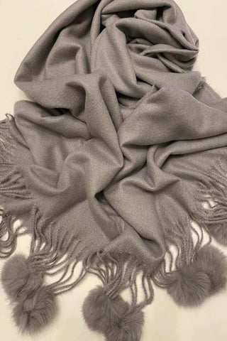 Pom Pom grey blanket shawl