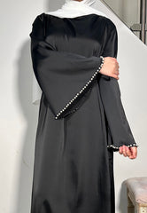 SAMARA PEARL SATIN ABAYA BLACK