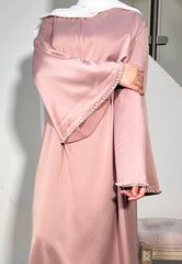 SAMARA PEARL SATIN ABAYA PINK