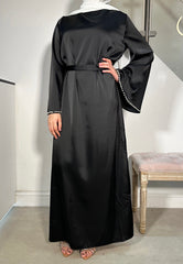 SAMARA PEARL SATIN ABAYA BLACK