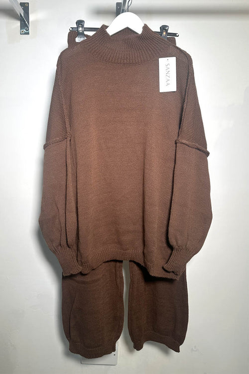 AYLA KNIT COORD BROWN