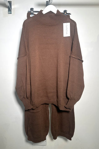 Balloon Sleeve Knit Cardigan Chocolate