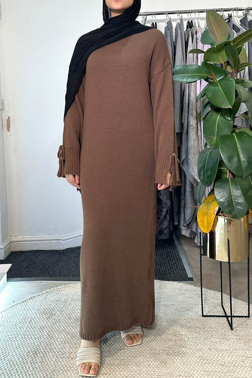 BOW SLEEVE KNIT MAXI BROWN