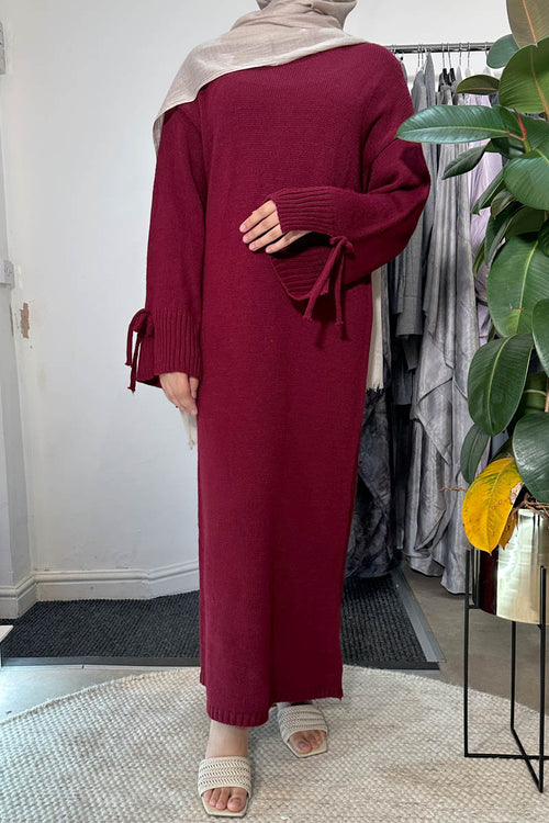 BOW SLEEVE KNIT MAXI BURGUNDY