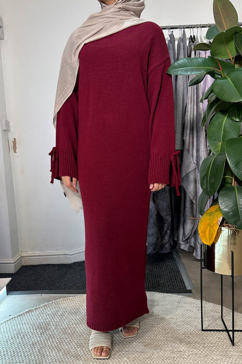 BOW SLEEVE KNIT MAXI BURGUNDY