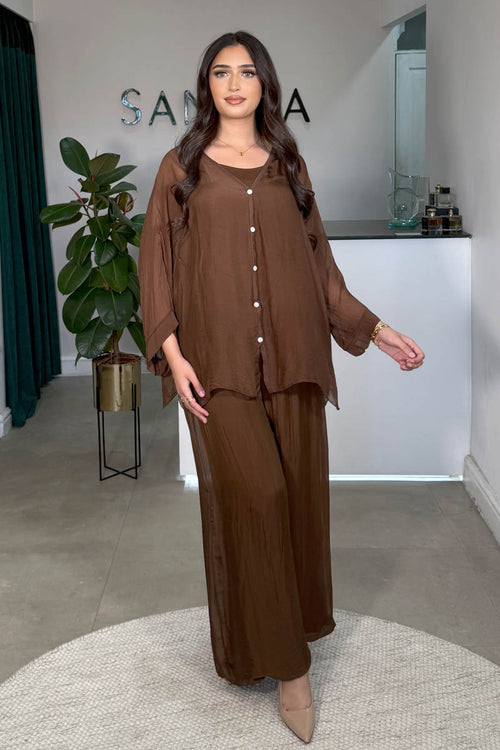 ZENA BUTTON SHIRT COORD BROWN