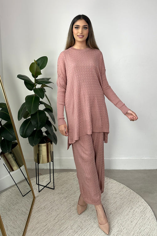 CABLE KNIT CO-ORD PINK