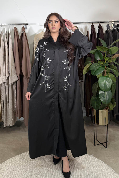 MIYA CRYSTAL ABAYA CREAMED NOIR