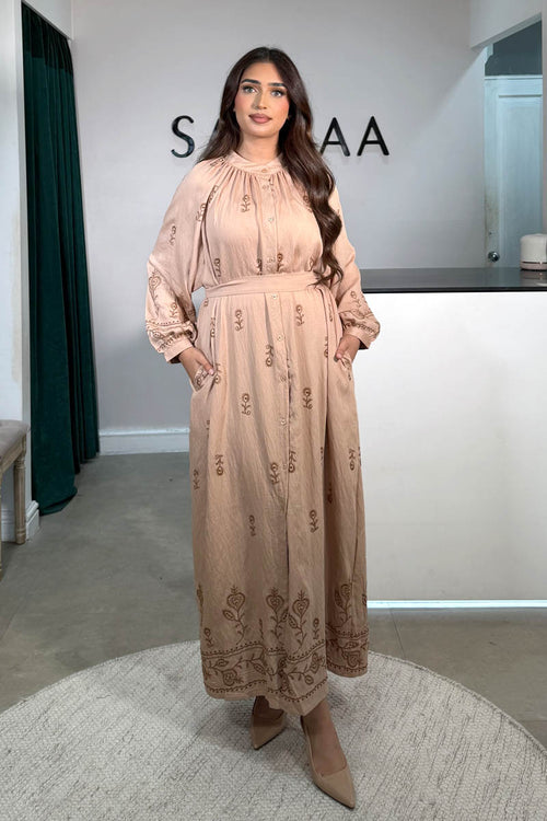 ANNA EMBROIDERY MAXI BEIGE