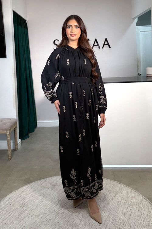 ANNA EMBROIDERY MAXI BLACK