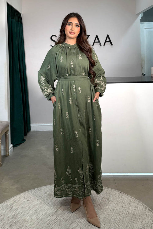 ANNA EMBROIDERY MAXI KHAKI
