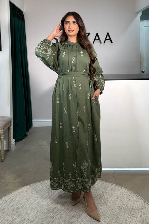ANNA EMBROIDERY MAXI KHAKI