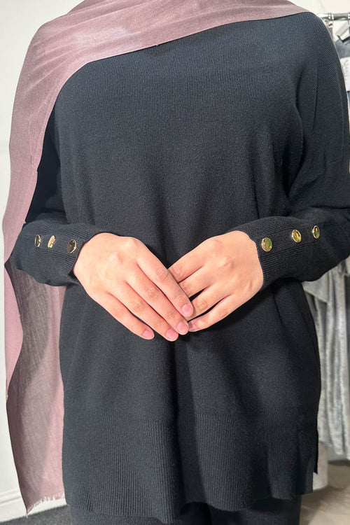 AZITA GOLD BUTTON COORD BLACK