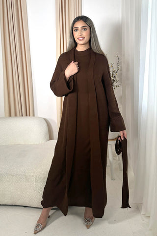 HASNA FEATHER SLEEVE ABAYA SET KHAKI