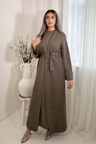 HASNA FEATHER SLEEVE ABAYA SET KHAKI