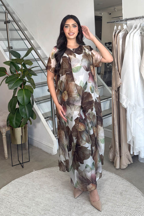 LINA SPLIT PRINTED COORD BROWN