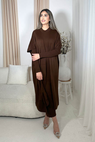 HASNA FEATHER SLEEVE ABAYA SET KHAKI