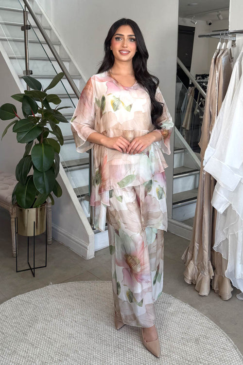 MIRA PRINTED COORD SET NUDE