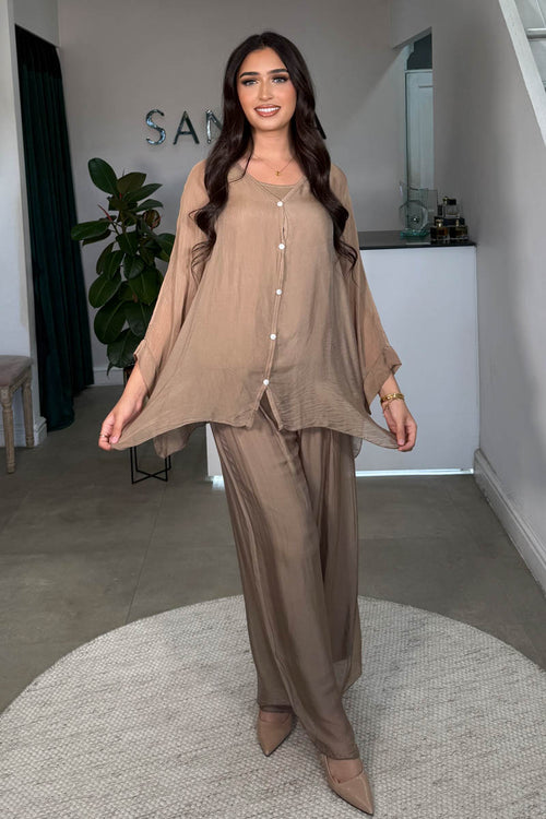 ZENA BUTTON SHIRT COORD MOCHA