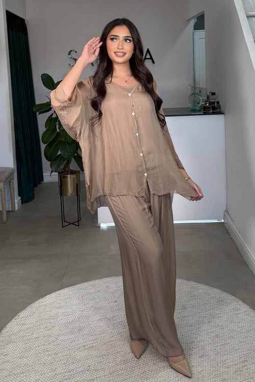 ZENA BUTTON SHIRT COORD MOCHA
