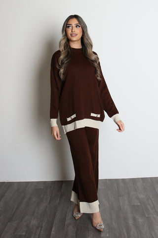 BUTTON SLEEVE CO-ORD BROWN