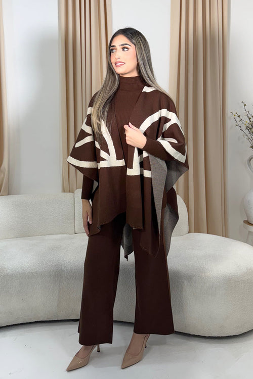 MALIHA PONCHO THREE-PIECE BROWN