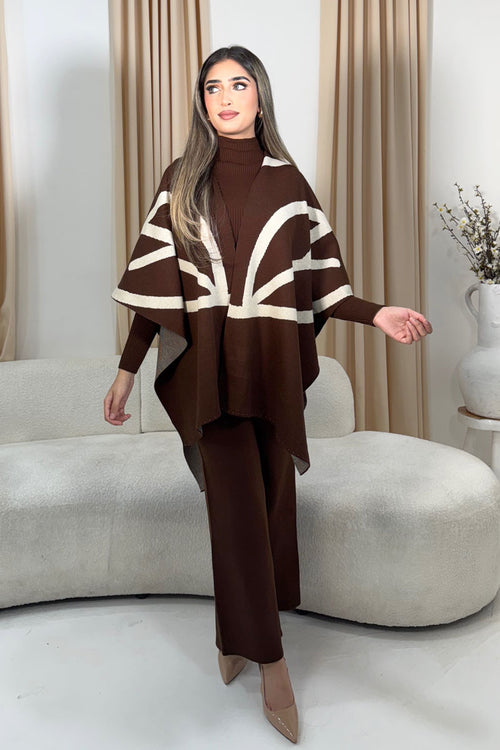 MALIHA PONCHO THREE-PIECE BROWN