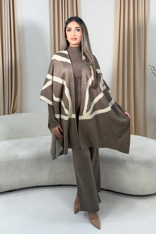 MALIHA PONCHO THREE-PIECE MOCHA