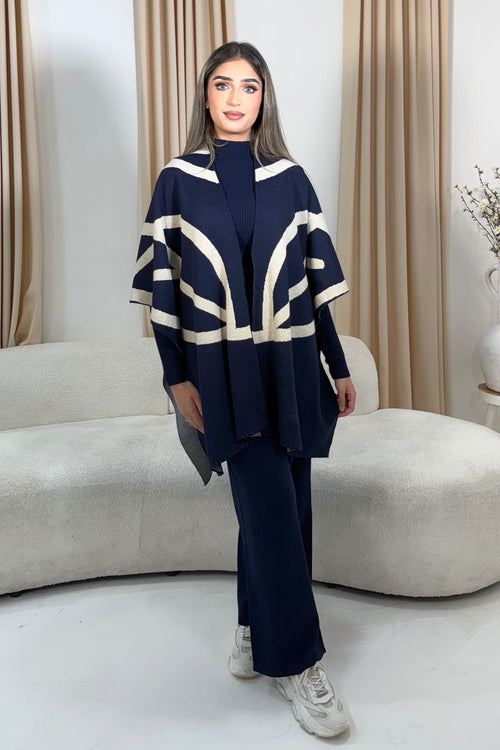 MALIHA PONCHO THREE-PIECE NAVY