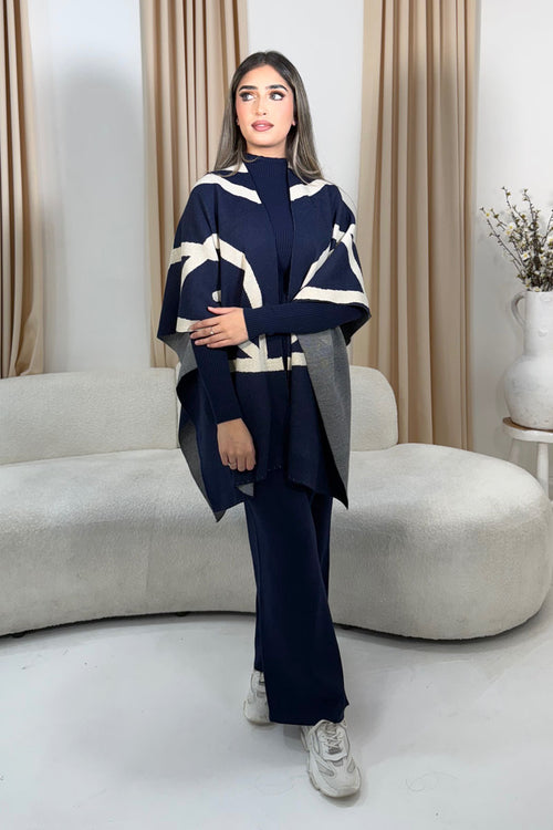 MALIHA PONCHO THREE-PIECE NAVY