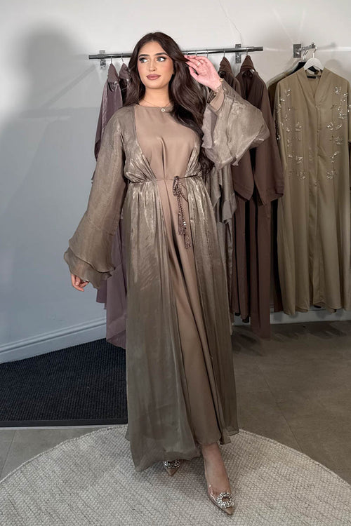 SAI SHIMMER ABAYA MUSHROOM TAUPE