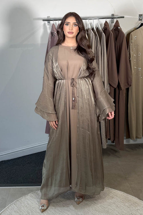 SAI SHIMMER ABAYA MUSHROOM TAUPE