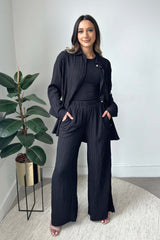 TEXTURED SHIRT CO-ORD BLACK