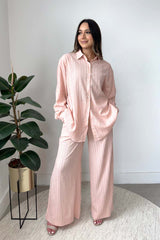 TEXTURED SHIRT CO-ORD PEACH