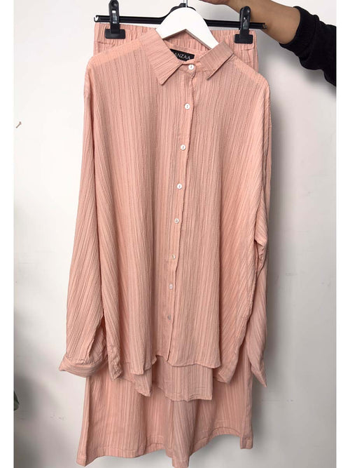 TEXTURED SHIRT CO-ORD PEACH