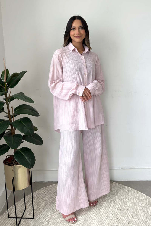 TEXTURED SHIRT CO-ORD PINK