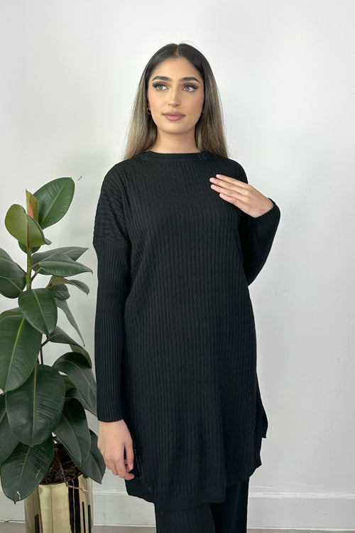 CABLE KNIT CO-ORD BLACK