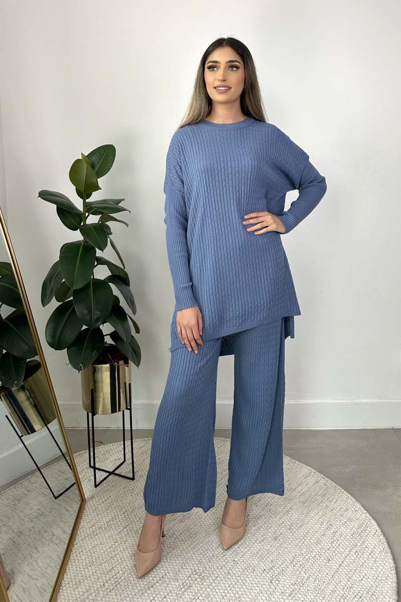 CABLE KNIT CO-ORD BLUE