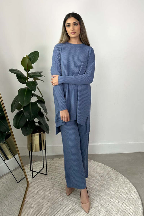 CABLE KNIT CO-ORD BLUE