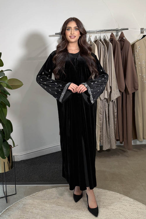 VELVET ABAYA TRUFFLE BLACK