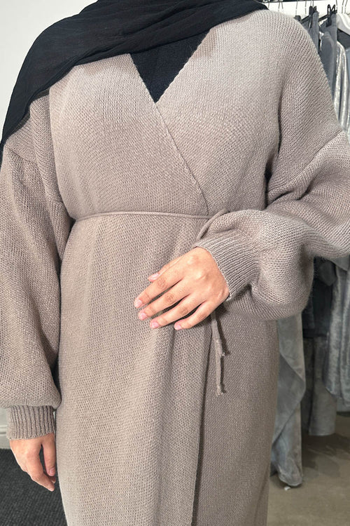 KNIT WRAP DRESS GREY