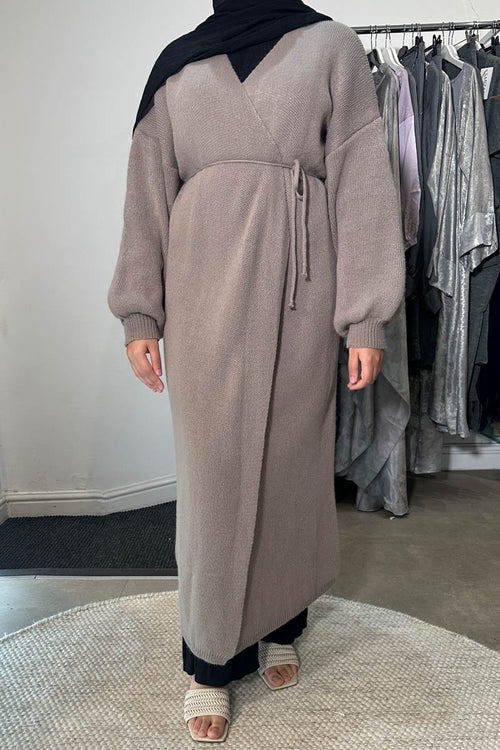 KNIT WRAP DRESS GREY